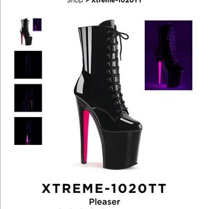 Pleaser Xtreme Patent Black Pink Heel Pole Boot
